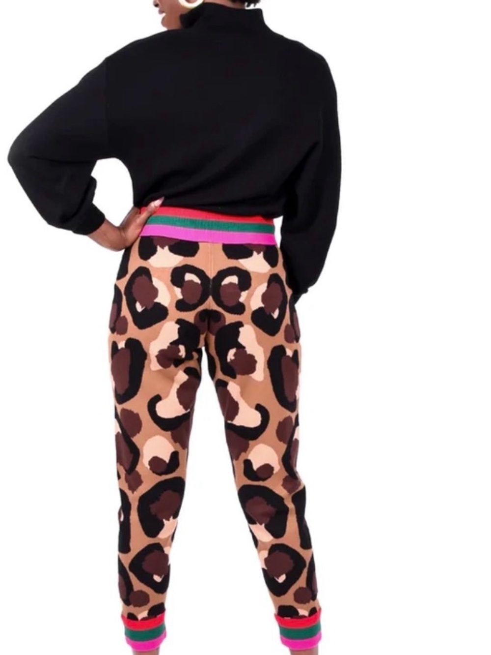 Emily McCarthy Cocoa Spot Cheetah Downtown Joggers with Pink & Green Trim - Picture 2 of 5